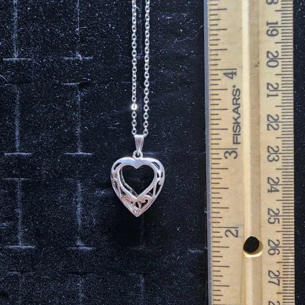 Vintage Sterling Silver Filigree Heart Pendant And Necklace Tested+
